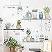 iwallsticker Cartoon Cactus Pot Green Plants Leaves Butterflies Pastoral Style Wall Stickers Wall Decal Vinyl Removable Art Wall Decals for Bedroom Living Room Nursery Room Children's Bedroom