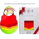 Pack of 4 Silicone Bibs Rainbow Collection! Baby Bibs - Best Baby Gifts, Bibs for Newborns, Boys and Girls - Silicone Bibs with Pocket, Waterproof, Feeding Bibs, Dishwasher Safe, Soft Bibs Small Size