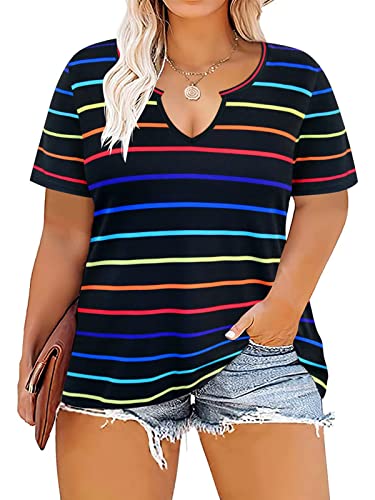 WOMENS PLUS SIZE TOPS SUMMER NOTCH NECK STRIPED SHIRT WOMEN SEXY TUNIC YH001 2XL