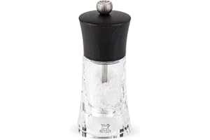 Peugeot - Oleron Manual Dry Salt Mill - Transparent Adjustable Grinder - Acrylic and Beechwood, Chocolate, 5.5 Inches