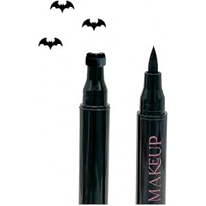 Halloween Dual-Ended Stamp Eyeliner Waterproof Black Liquid Eyeliner Pen with Bat Face Tattoo Stamp, Long Lasting Smudge-Proo