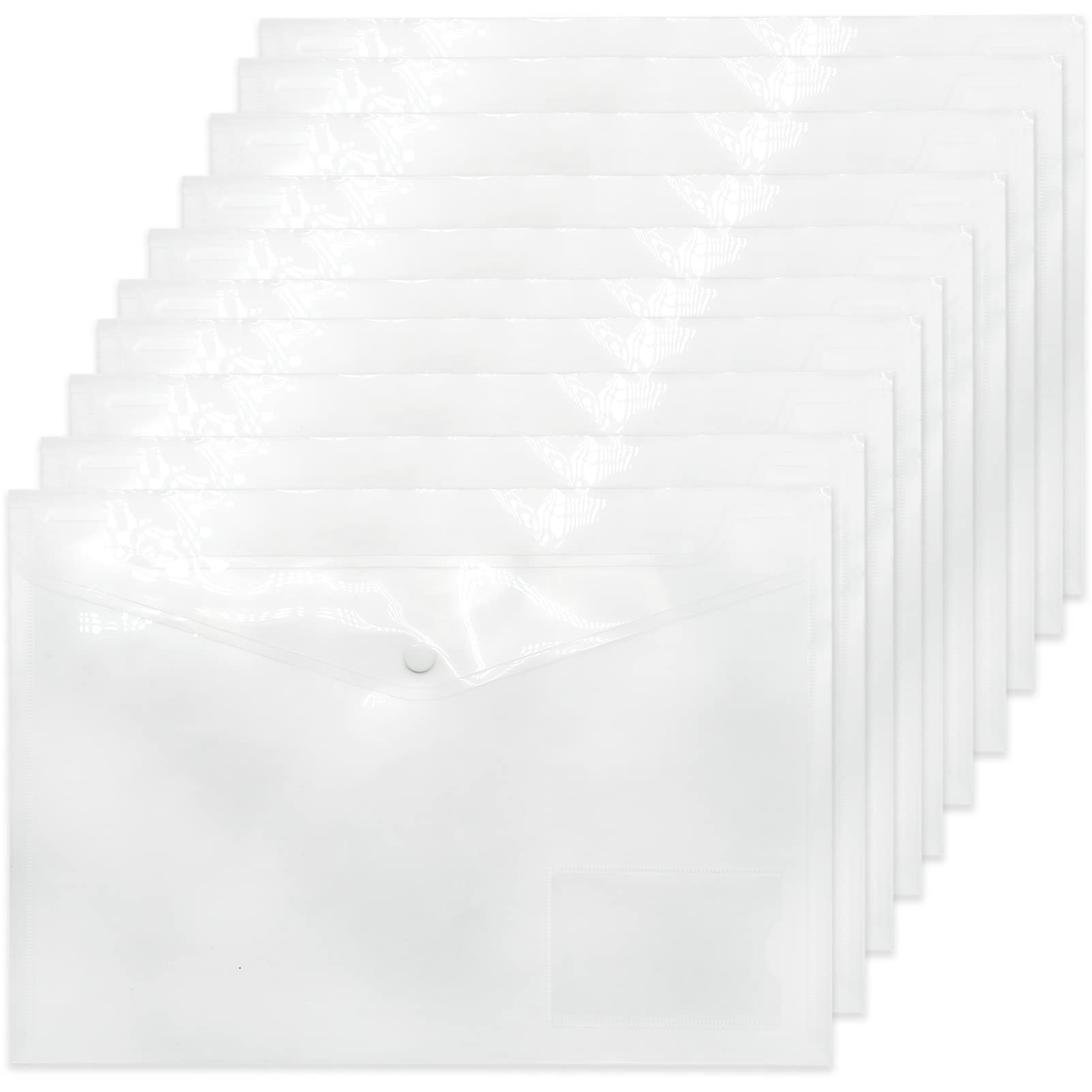 10 PCS Pack Document Wallets 33×23 cm，A4 Plastic Wallets, 10 Pack Clear Folders Plastic File Folder for School, Home, Office, Travel and Stationary Supply