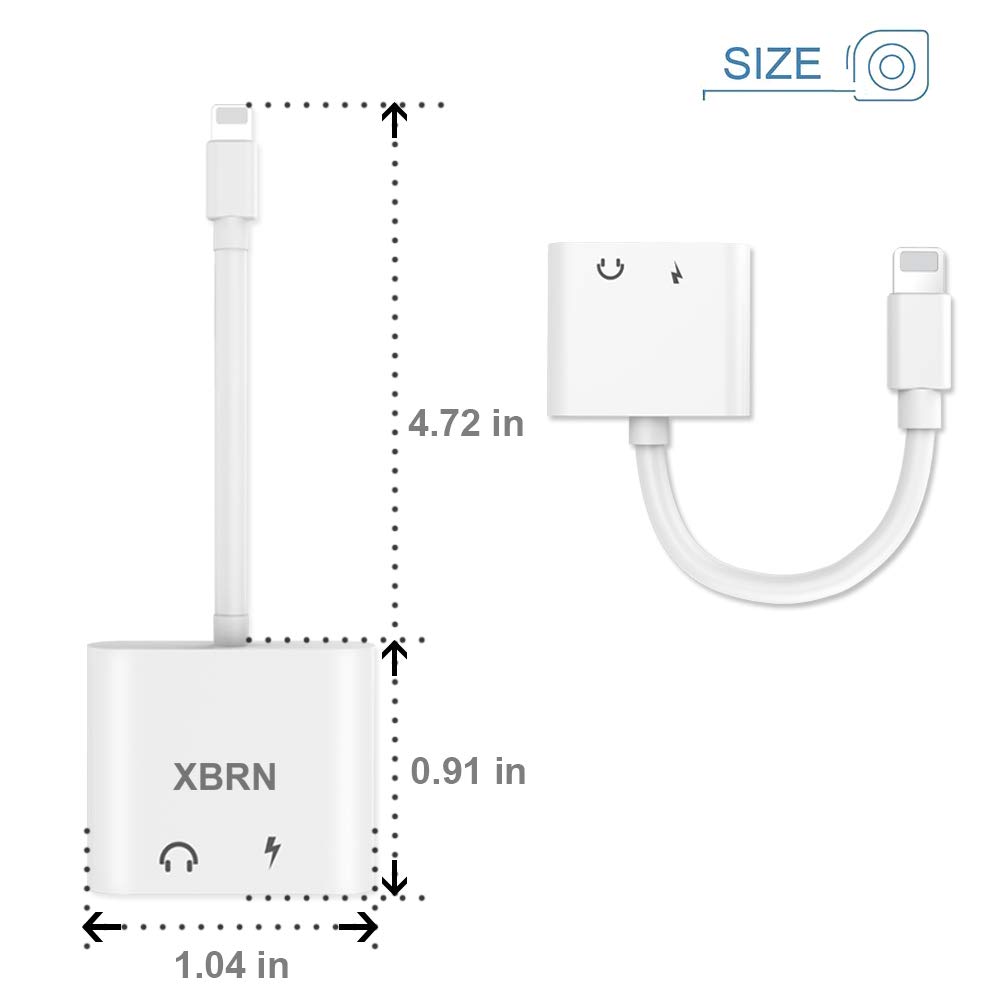 XBRN Lighning Adapter Splitter, Headphone Jack Audio & Charger Adapter Aux Cable Connector Compatible with Phone 7/7 Plus / 8/8 Plus/X (Calling + Music Control + Charge)