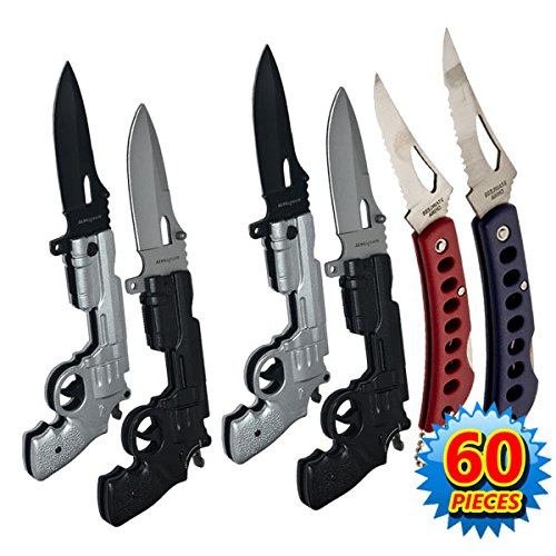 GK-44-SET-6 Package Pistol ptj7rdTd Folding nFn5w Knife Set (60 PCS) folding knife edge sharp steel ytkbio tikos567 bgf 9 inch novelty pistol uDGtW knives with trigger assisted blade (24 PCS). 5 inch keychain liner manual folders (36 tZXlxod PCS). This set is great for a gift shop featuring 60 novelty and impulse items. Nylon sheath shaped like a gun holster is included with a pistol knives. These are some of our best sellers in this set - Get yours today and sell like mad!