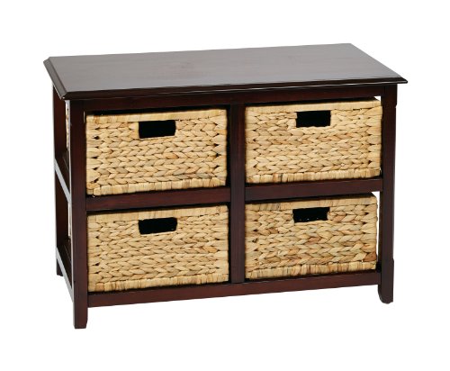 OSP Designs SBK4515A-ES Office Star Seabrook 2-Tier, 4-Drawer Storage Unit with Natural Baskets, Espresso