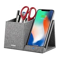 Lecone 10W Fast Wireless Charger with Desk Organizer Qi Certified Fabric Induction Charger Stand Pen Pencil Holder Compatible iPhone Xs MAX/XR/XS/X/8/8 Plus, Samsung S10/S9/S9+/S8/S8+ and More, Grey