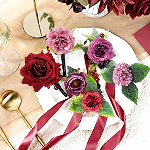 Artificial Flowers Rose Flowers Combo Set Multi Use Fake Flowers Combo for DIY Centerpieces Arrangements Wedding Bridal Bouquet Table Chair Decor Candle Holder Cake Decor Flower Strips Home Decor