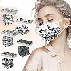 50 Pack Lace Pattern Disposable Face_Masks with 3