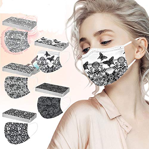50 Pack Lace Pattern Disposable Face_Masks with 3