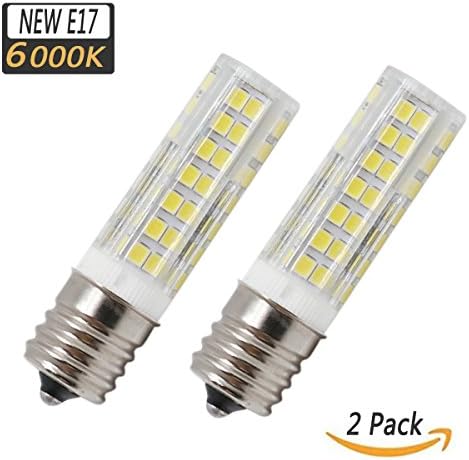 LED E17 Bulb, Dimmable E17 Bulbs, 6W Equivalent Halogen 60W, AC 120V 580lm, Microwave Oven Light Bulb, 88X2835SMD(Pack of 2) (White, 6W)