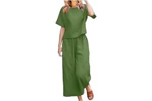 Firzero Two Piece Linen Sets for Women Matching Sets Travel Lounge Sets Summer Vacation Outfits Tops Wide Leg Pants Suit