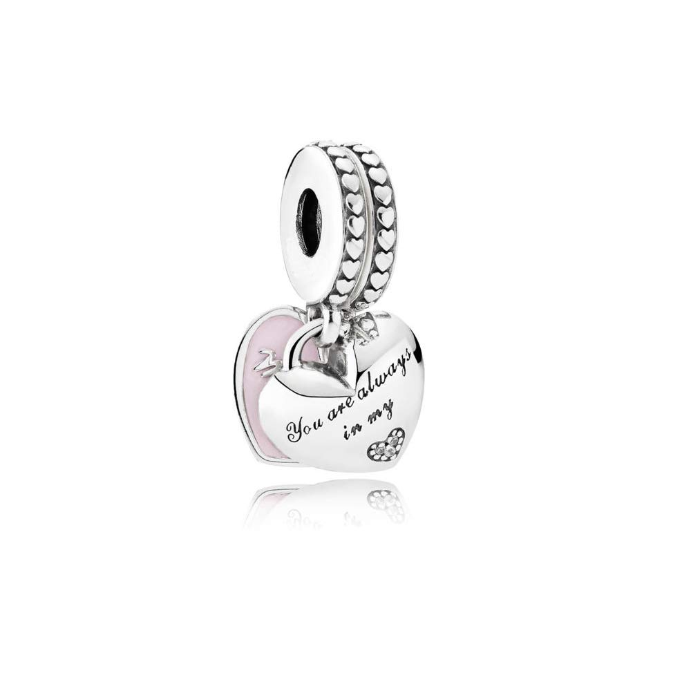 FGT Mother Daughter CZ Dangle Charm Pink Heart Birthday Charms fit Pandora Bracelets Gift for Women Mother's Day Sterling Silver