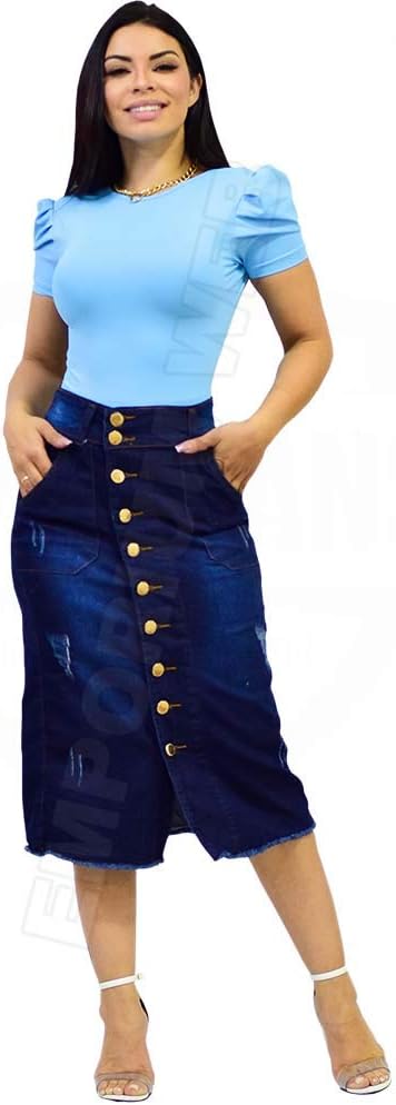 saia botao frontal jeans