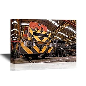 Watercolor Style Canvas Wall Art - Freight Train Parking in a Garage - Gallery Wrap Modern Home Art | Ready to Hang - 12x18 inches