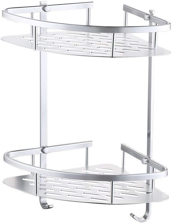 COUTUDI Rustproof Aluminum Shower Caddy Bathroom Shelf Wall Mounted 2-Tier Corner Shelf Room Storage Basket Silver