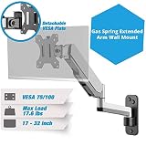 AVLT-Power Single 32" Monitor Wall Mount - 16.6" Fully Adjustable Gas Spring Arm Holds 17.6 lbs VESA Compatible Computer Screen - Premium Aluminum, Grey