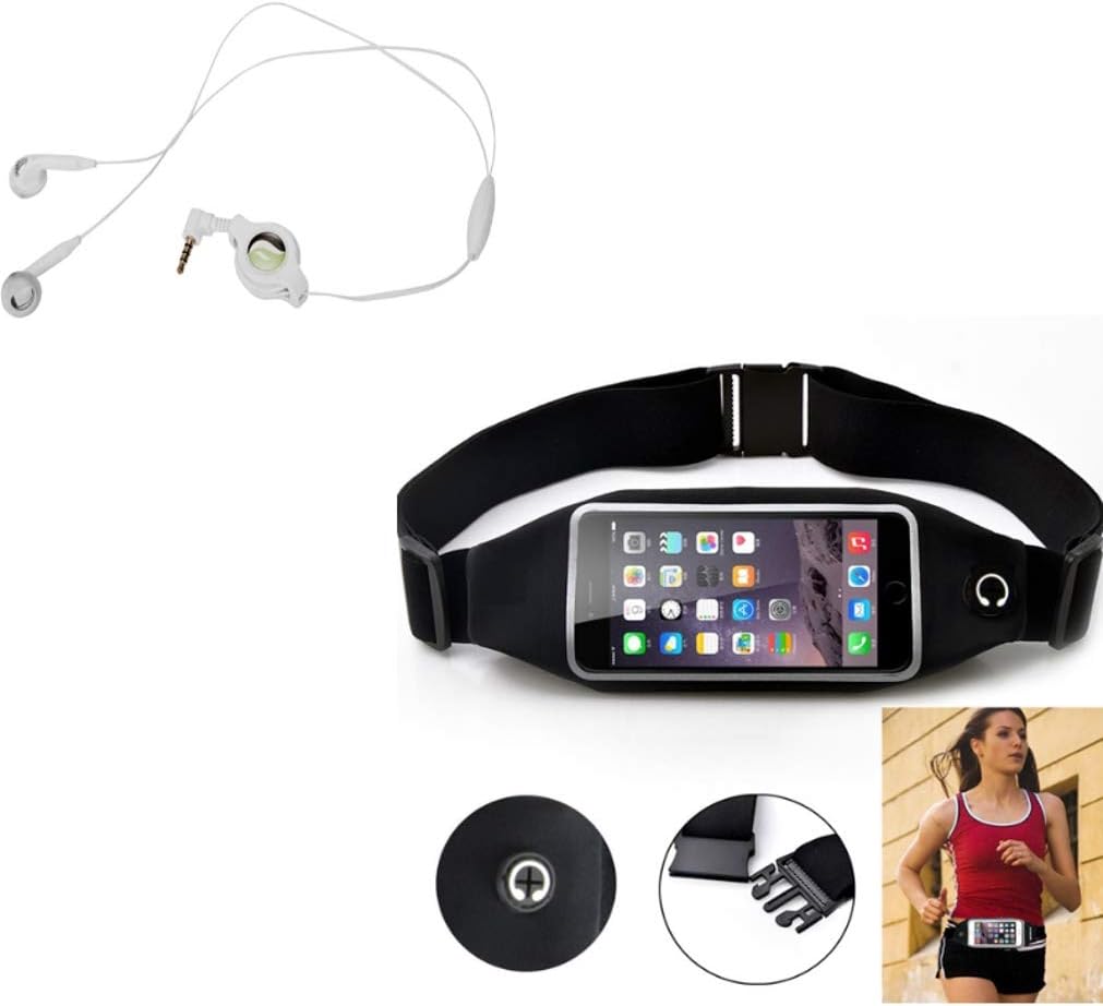Black Sport Workout Belt Waist Bag Case w Retractable Headset Hands-Free w Mic A6W Compatible with BLU Tank Extreme Pro (T0010UU), Grand M, Vivo 5R 5, Advance 5.0 - CAT S40 S50c S61 S41 S48c
