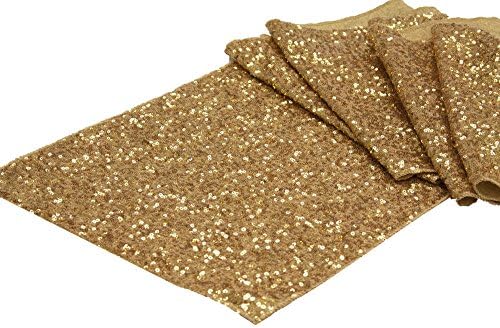 HEARTFEEL Table Runner Gold,12 by 108-Inch Sequin Table Runner Event Party Supplies Fabric Decorations For Wedding Birthday Baby Shower.