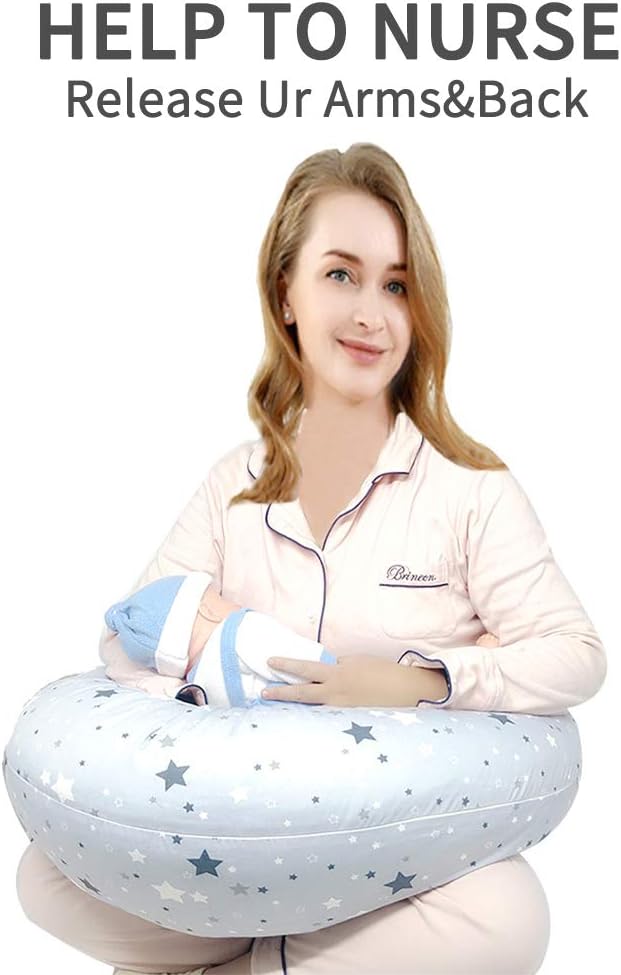 Pregnancy Pillow, U Shaped Pregnancy Pillow Set with Inner Cushion Reducing Discomfort for Gravida and Nursing Baby 100% Cotton Material Supporting Back, Belly, Legs and Hips (Grey-Stars): Kitchen & Dining
