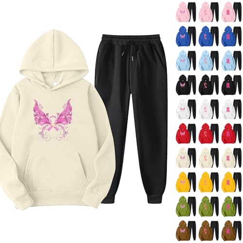 DUHGBNE womens tracksuits sets Womens Plus Size Tracksuit Set Uk 2 Piece Co Ord Sets Oversize Long Sleeve Printed Hoodies with Pockets and Elastic Waist hoodies and joggers set for women uk