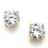 Mariell Cubic Zirconia Crystal Gold Stud Earrings, 2 Carat Round CZ Solitaire, Imitation Diamond Earrings