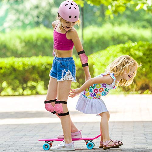 Boruizhen Child Kids 3 in 1 Skateboard Protective Gear Set Knee Pads Elbow Pads Wrist Guards for Cycling,Skating,Scooter,Inline Rollerblading,BMX,Rock Climbing Sports (Pink, Medium) - Thumbnail 5