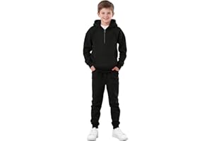 Girls Boys Swea𝘁 Suit Set 2 Piece Soft Fleece Tracksui𝘁 Set Quarter Zip Hooded Sweatshirt Joggers Set 2 Piece