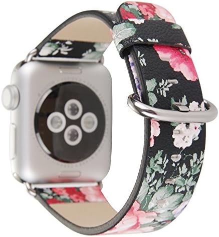 Conelelife For Apple Watch Band 38mm, Women Girls Floral Print Soft Leather Replacement Watch Bracelet Band Strap for Apple Watch Series 3, Series 2, Series 1, Sport, Edition ( Black)