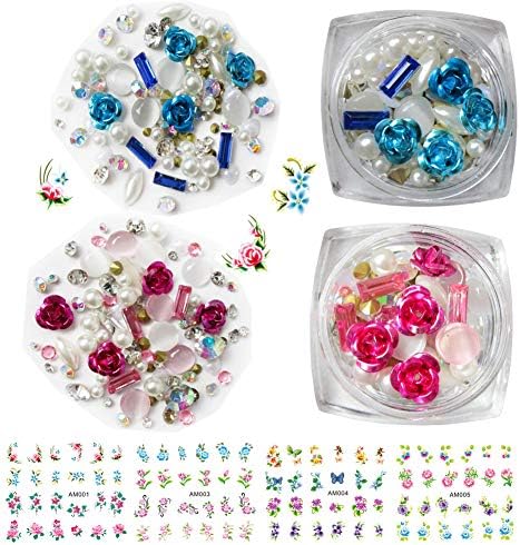 2 Packs Colorful Rose Nail Art Rhinestones Decorations 4 Sheets Stickers Decals Acrylic Pearls Accessories Nail Art Kits for Nail Salon DIY Design Manicure (LUCK012C)
