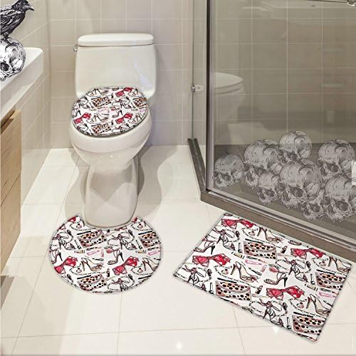 jwchijimwyc Girls Widen Feminine Shoes Lipstic Perfume Accessory Fancy Items for Beauty Pattern Image 3 Piece Extended bath mat set Pink Tan Black