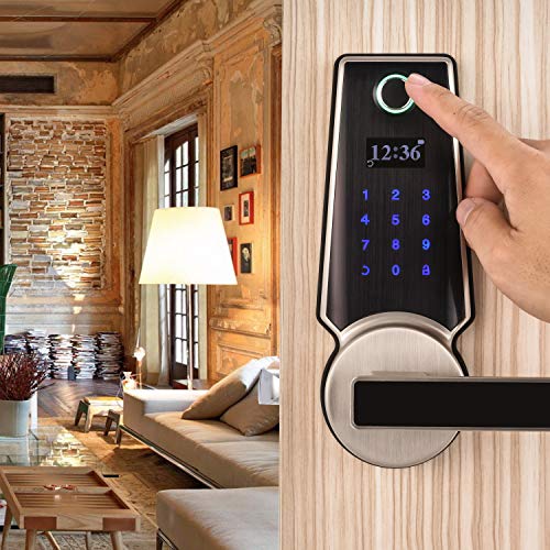HARFO FM02 Fingerprint and Touchscreen Keyless Smart Lever Door Lock, Advanced 3D Fingerprint Reader for Office Home (Sliver) - Thumbnail 4
