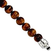 925 Sterling Silver Reflections 10mm Tigers Eye Beaded Bracelet Link Bracelet for Women