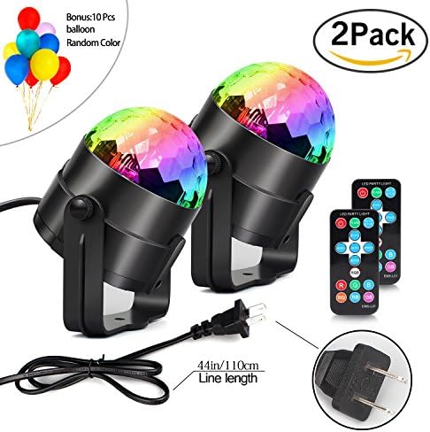 2 Pack Party Lights, Aonesy Sound Activated Mini LED Stage Magic Light with Remote Control,7 Colors RBG Strobe Crystal Disco Ball DJ Light For KTV Xmas Wedding Show Club Pub Karaoke Nightclub