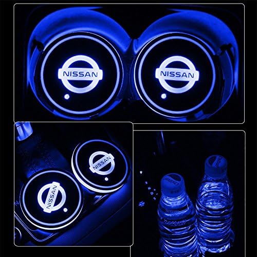 Alichee LED Car Logo Cup Holder Pad 7 Colors Changing USB Charging Mat LED Cup Mat Car Atmosphere Lamp Decoration Lights 2PCS for Nissan Accessories
