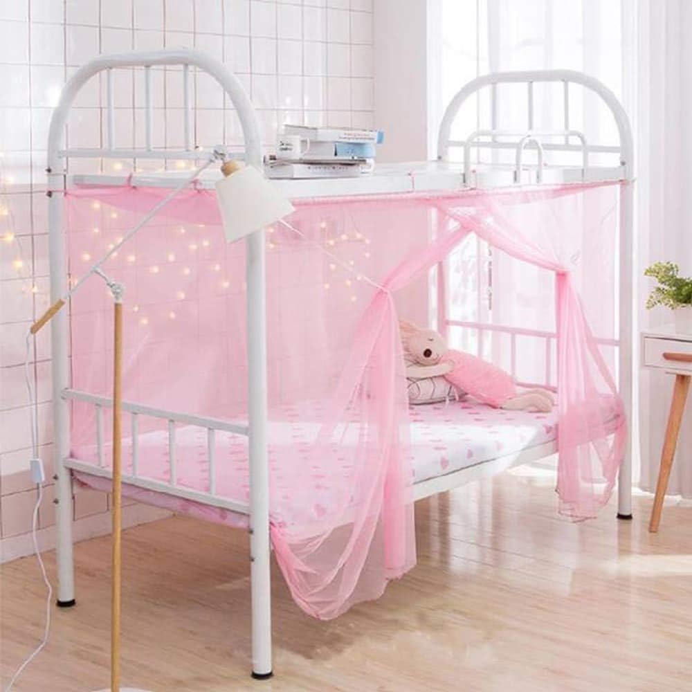 Mengersi Student Mosquito Net, Bunk Bed Nets Bed Canopy Fly Screen Square Bed Curtains Insect Protection Repellent Shield for Home Travel Out Door (Twin, Pink): Home & Kitchen