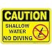 Swimming Pool Sign, Shallow Water No Diving 10x7 Inches, Rust Free .040 Aluminum, Fade Resistant, Made in USA