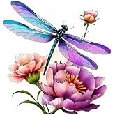 Dragonfly Peony PVC Vinyl Car Decals Stickers Waterproof Self-Adhesive Decals for Cars, Laptops, Trucks, Motorcycles Wall Window Luggage Scratch Cover Door Decor Sticker