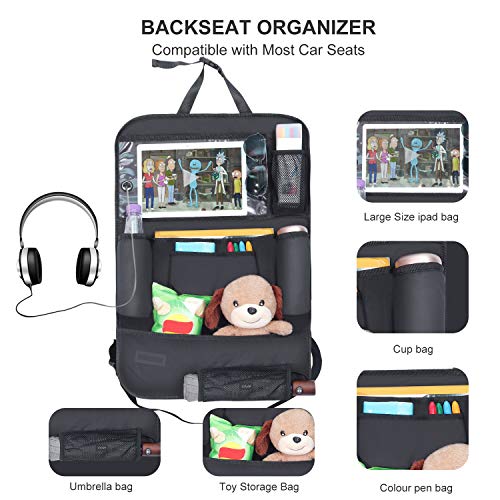 Backseat Car Organizer with Clear View iPad Holder- Large Transparent Waterproof Pocket for New Gen 13.9" Touchscreen Tablet, Storage Pouches, Kick Mat for Kids - Hanging Organization Caddy, 2 Pack - Thumbnail 4