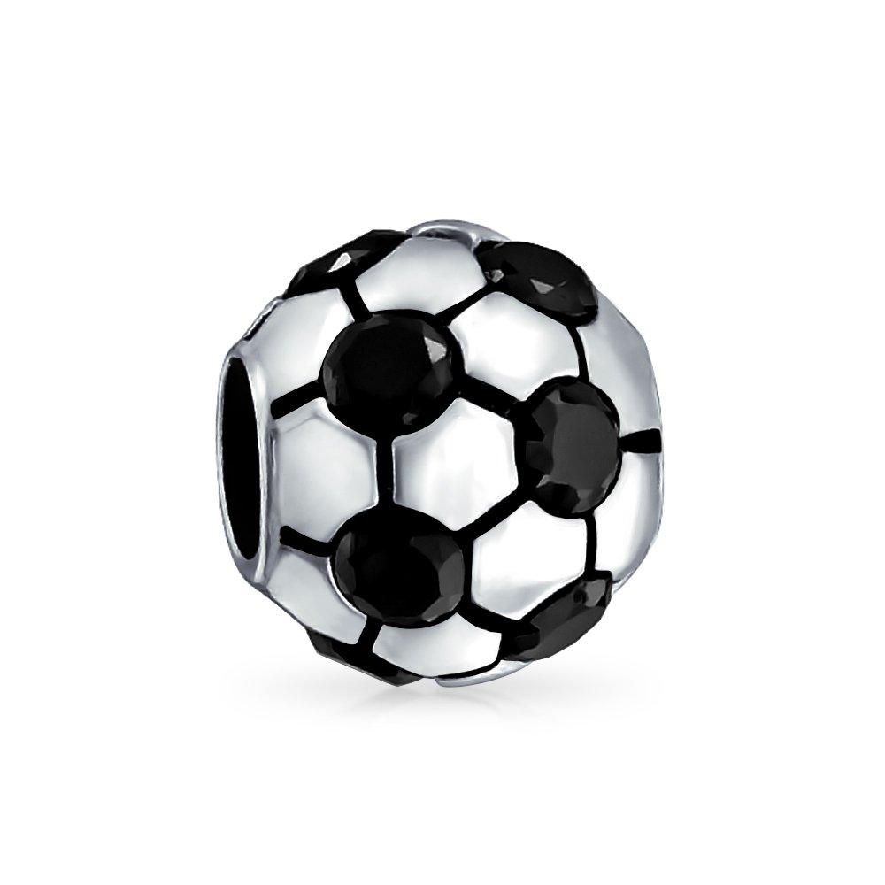 Bling Jewelry Black CZ White Soccer Ball Mom Football Player Sports Charm Bead For Women Sterling Silver Fit European Bracelet
