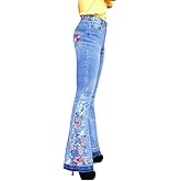 Women's Embroidered Bell Bottom Jeans Stretch Flared Fit Wide Leg Denim Pants