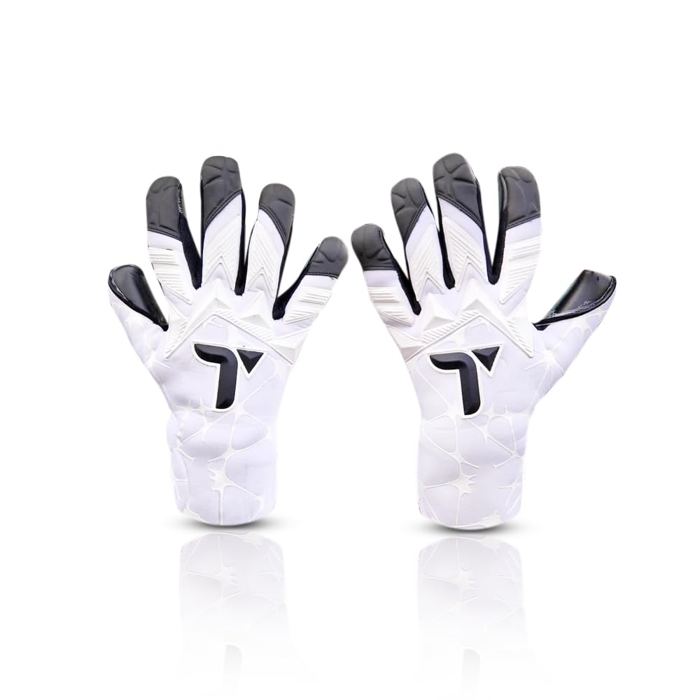 TIGEAR Adult Nexus Series Professional GK Goalie Gloves with 3.5mm Contact German Latex, Hybrid Negative Cut & Adjustable Wrist Control (X Large - 11, White)