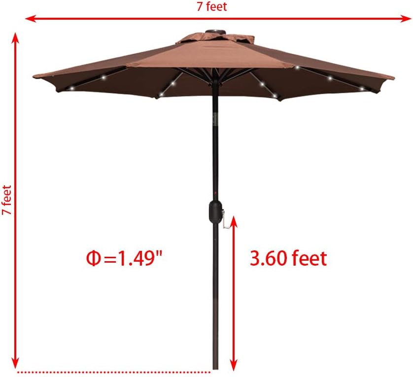 Sundale Outdoor 7 Ft Solar Powered 24 Led Lighted Patio Umbrella Table Market Umbrella With Crank And Push Button Tilt For Garden Deck Backyard Pool 8 Steel Ribs Polyester Canopy Coffee Amazon Ca