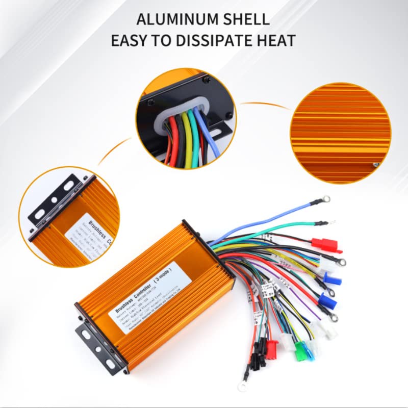 Gueiddi Ebike Brushless Controller, 48V/64V/72V Brushless Motor Controller 3 Mode Metal 1000W-1500W Motor Brushless Controller High Power Universal Brushless DC Motor Controller for Ebike & Scooter