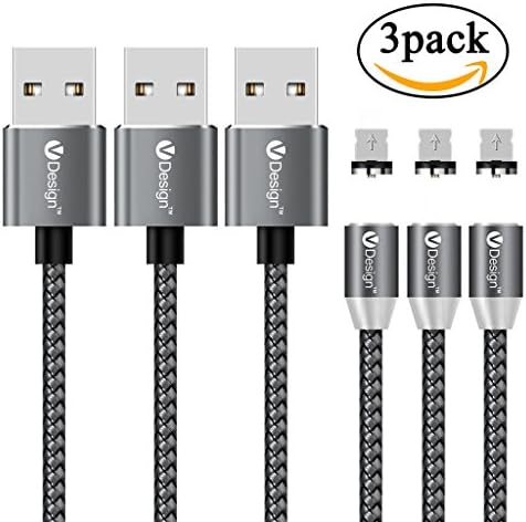 ACALI Magnetic Charging Cable Lightning Durable USB Fast Charging 3.3/6.6ft 2.4A Nylon Braided With Indicator LED Light for Apple iPhone 8 8 Plus 7 Plus 6 6S 6S Plus 5s 5 5c iPad