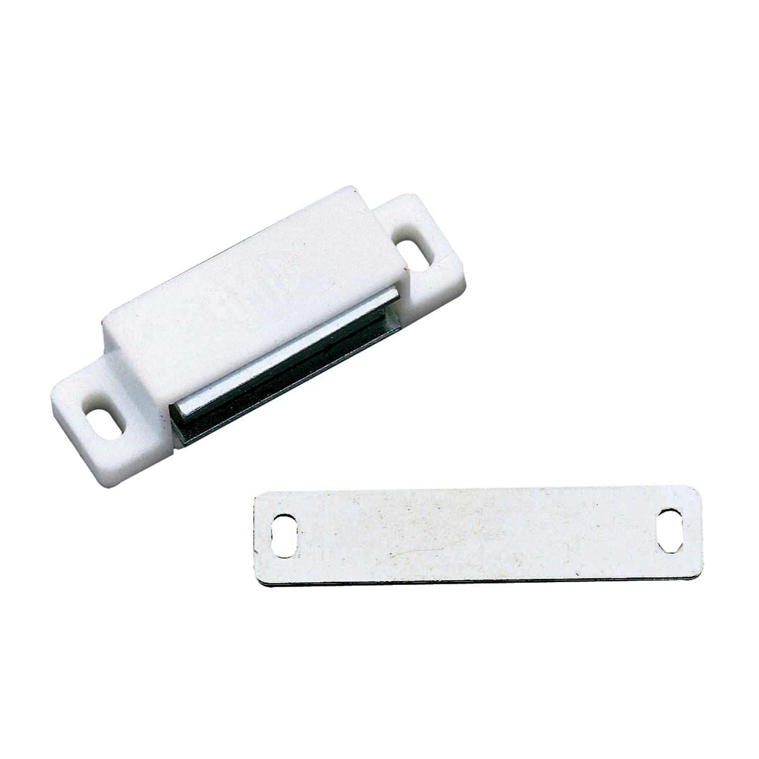 Amig - Pack of 2 Magnetic Pulls Mod.10 White Finish | Hidden Closure for Cupboard Doors and Home or Office Furniture | Measurements: 56 x 15 mm | Includes Fixing Screws