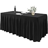 EMART Table Skirt for Rectangle Tables 6ft, Black Spandex Tablecloth Wrinkle Resistant Cover for Banquet Wedding Birthday Par