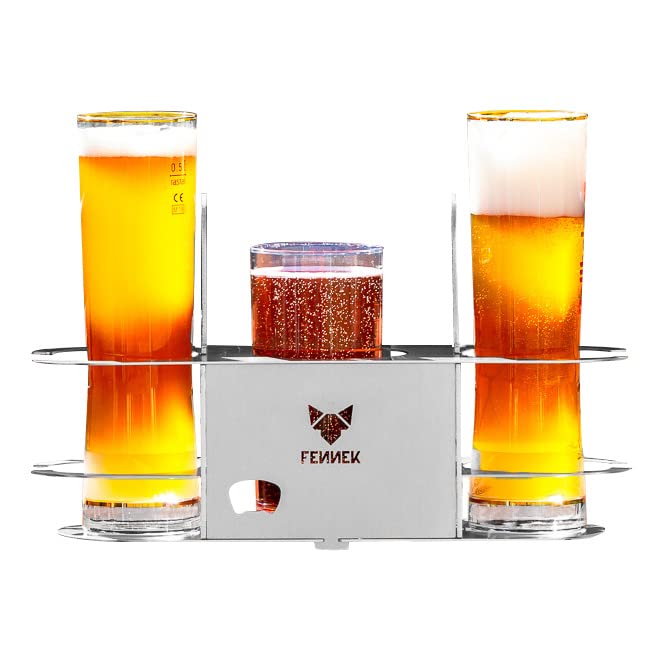 FENNEK Triple Cup Holder Stainless Steel 3 Keeper with Bottle Opener Perfect for Football and Tennis Court Including VA Rope as Anti-Theft Protection Made in Germany