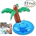 BESTOYARD Floating Drink Holder 12 Pack Palm Tree Inflatable Pool Cup Holders with Mini Air Pump