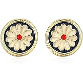 QLUYCKW Daisy Flower Stud Earrings Enamel Cute Daisy Little Sun Flower Hoop Earring Lucky Flowers Valentine's Day Jewelry for Women
