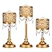 Amalfi Décor Victoria 3-Piece Antique Gold Hurricane Candle Holder Set with Crystals, Metal Pillar Wedding Accent Stand